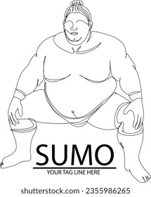 Single-Line Japanese Sumo Logo - Artistic Design, Sumo Wrestler Emblem in One Line, Trendy Graphic Art - Vector Illustration of Sumo Wrestler