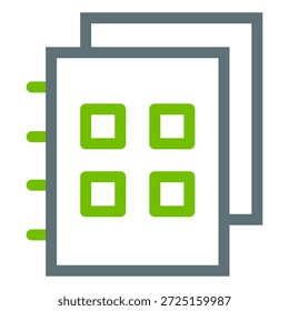 Un icono de documento de una sola página con dos líneas verdes que representan la escritura, edición o creación de contenido