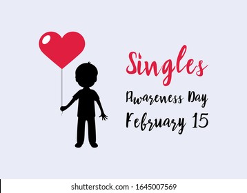Singles Awareness Day vector. Silhouette of a boy holding red heart-shaped balloon vector. Silhouette of a child icon. Singles Awareness Day Poster, February 15. American holiday. Important day