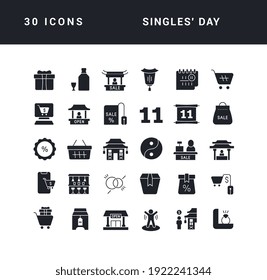 Día de los Solteros. Colección de iconos monocromos perfectamente simples para el diseño web, aplicación y los proyectos más modernos. Paquete universal de signos clásicos para vacaciones de categoría.