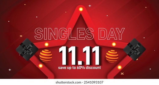 Singles Day. Singles Day Sale creative banner, poster, social media post, background, backdrop, template, postcard, greetings card design etc. 