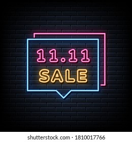 Singles Day sale neon signs vector. Design template neon sign