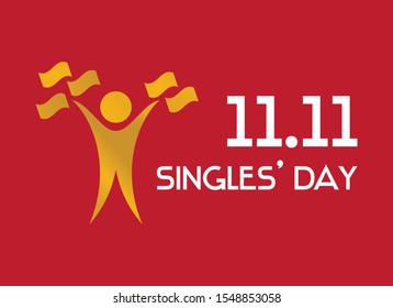 Singles' Day vector. Golden figure rich man vector. Silhouette of rich man with money vector. Number 11.11 vector. Singles Day Poster, November 11. Shopping holiday icon. Important day