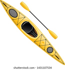 Single-seater kayak with double paddle - canoe top view for fishing and tourism