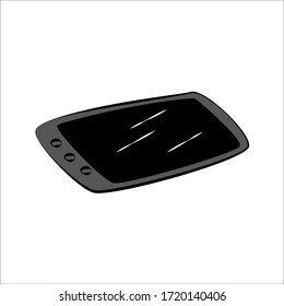 A single-standing object is a tablet, phone. In the style of a child's drawing. Design for fabric, boxes, packaging paper, postcards, stickers, interior design website, electronics store.