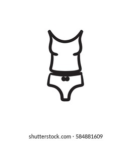 Icono de esbozo de vector singlet y panties aislado en el fondo. Dibujaron mano a Singlet y el icono de las bragas. Icono de dibujo de soltero y bragas para infografía, sitio web o aplicación.