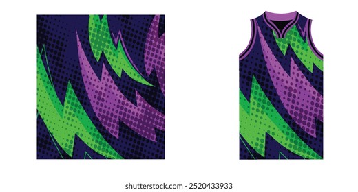 Singlet t-shirt design geometric background modern retro basketball rugby vector sport pattern black purple lines abstract art football game