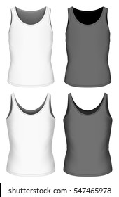 Singlets for boys and girls. Children sleeveless shirt. Black and white variants of singlet. Fully editable handmade mesh. Vector illustration.