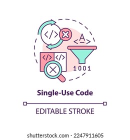 Single-use code concept icon. Procedural programming disadvantage abstract idea thin line illustration. One time usage. Isolated outline drawing. Editable stroke. Arial, Myriad Pro-Bold fonts used