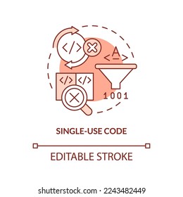 Single-use code terracotta concept icon. Procedural programming disadvantage abstract idea thin line illustration. Isolated outline drawing. Editable stroke. Arial, Myriad Pro-Bold fonts used