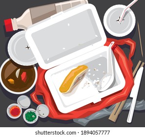 Single-use waste generated after a take-away lunchbox meal