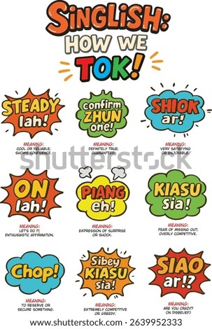 Singlish is a vibrant blend of English and local languages like Malay, Hokkien, Cantonese, Mandarin, and Tamil, reflecting Singapore's diverse culture in a unique and expressive way.