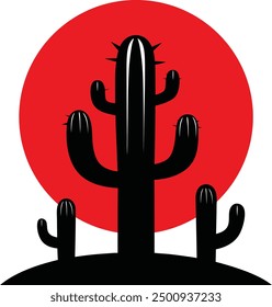 A singular cactus silhouette with the first drops of a rare desert. Vector illustration of silhouettes cactus from desert plants