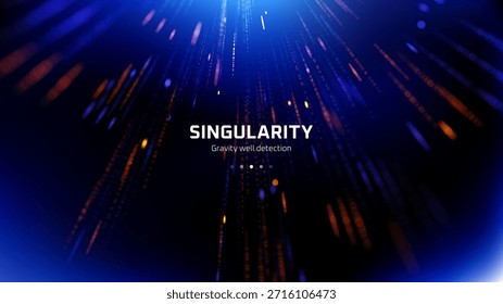 Texto de singularidade em um plano de fundo azul escuro com linhas pontilhadas abstratas. Conceito de detecção de poços de gravidade para ciência e tecnologia.