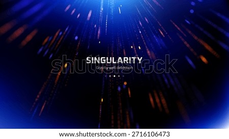 Singularity text on a dark blue background with abstract dotted lines. Gravity well detection concept for science and technology.