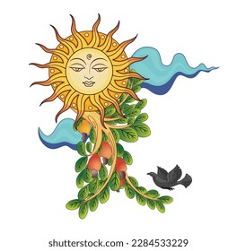 Sinhala and Tamil New Year, Sun, Vector illustration Art