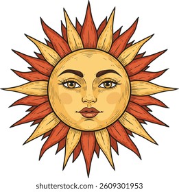 Sinhala and Tamil New Year Sun with Human Face Illustration with Radiant Rays,Sinhala Avurudu Design -Sri Lankan new year design