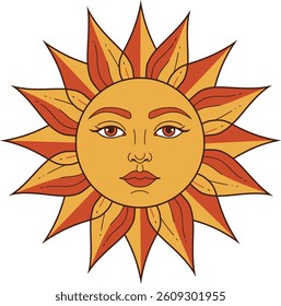 Sinhala and Tamil New Year Sun with Human Face Illustration with Radiant Rays,Sinhala Avurudu Design -Sri Lankan new year design