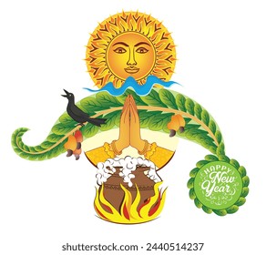 Sinhala and Tamil New Year wishes vector illustration poster