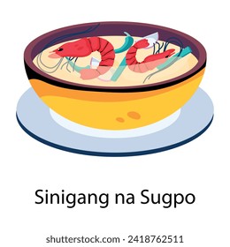 Sinigang na sugpo icon in flat style 