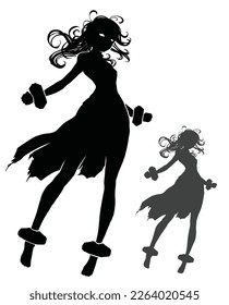 A sinister and beautiful sorceress in a torn dress with heavy shackles on her hands and feet, her hair is disheveled, using magical power she floats in the air 2d anime art