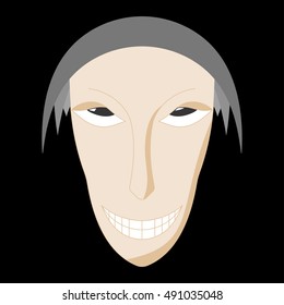 Sinister face. Angry face. Thin face. Unpleasant face. Black background. Vector illustration.