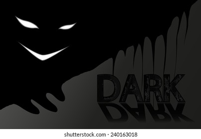 Sinister face on black background. Vector.