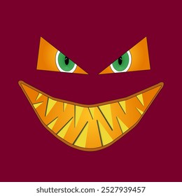 A sinister Halloween face with sharp teeth and glowing eyes. Perfect for spooky designs, decorations, and eerie Halloween-themed projects.