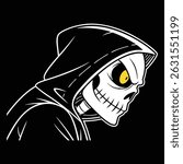 Sinister Hooded Skull Vector Illustration – Dark Tattoo Silhouette Artwork