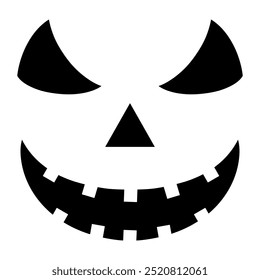 Sinistro Jack O' Lanterna rosto com olhos afiados e sorriso ameaçador, ideal para decorações de Halloween, artesanato e convites. Design preto arrojado sobre fundo branco. Perfeito para vibrações assustadoras e festivas!