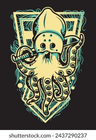 Sinister Octopus Skull Cartoon Character Design Logo for Mascot, Sticker, T-Shirt, Tattoo