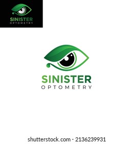 sinister optometry logo, eyeball with leaf eyelid vector