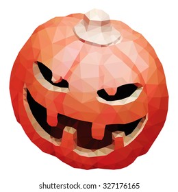 A sinister pumpkin head jack o'lantern isolated against white for Halloween, low poly vector illustration.