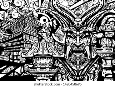 sinister samurai mask with fangs