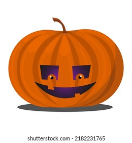 Sinister scary orange pumpkin for Halloween with light from the inside. Crazy face on pumpkin. Isolated on white background. Cartoon illustration.