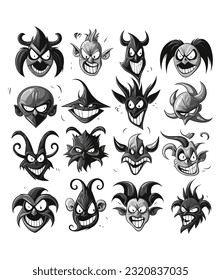 Sinister silhouettes set, vector different character of zombies in color and silhouette cartoon style