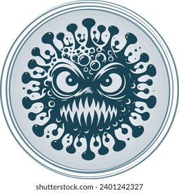 Sinister virus monster illustrated in a monochromatic vector abstract drawing