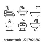sink and basin icons set line illustration