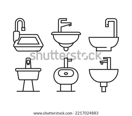 sink and basin icons set line illustration