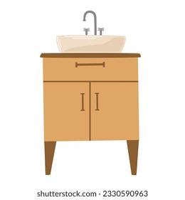 Sink. Bathroom interior item. Sink with a pedestal. Flat vector illustration isolated on white background