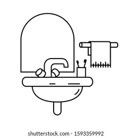 Sink in the bathroom. Linear illustration. Bathroom interior