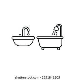 Pia e banheira conjunto ícone vetor projeto básico simples e moderno conceito gráfico