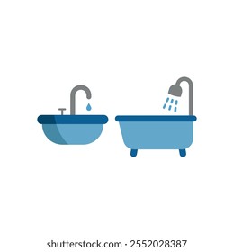 Sink and bathtub set icon vector basic design simple and modern concept graphic