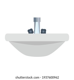 A sink is a bowl-shaped ceramic plumbing fixture that is used for washing hands or small objects. Vector illustration isolated on a white background for design and web.