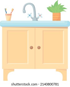 Sink cabinet icon. Wooden closet. Bathroom furniture isolated on white background