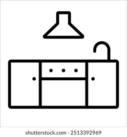 Sink with cabinets showing kitchen fittings to cook food. chef vector icon.