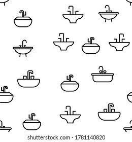 Sink Ceramic Bathroom Vector Seamless Pattern Thin Line Illustration