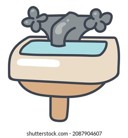 Sink Doodle Vector Icon. Comic, hand drawn.