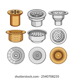 conjunto de drenagem de pia cartoon. cozinha tubo, manutenção de limpeza, reparação unclog pia drenagem sinal. símbolo isolado ilustração vetor