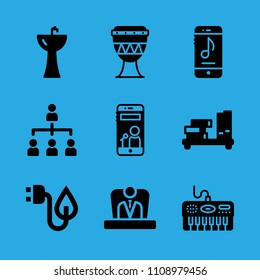 sink, drum, smartphone, piano, shelf, boss, smartphone, organization and electricity vector icon. Simple icons set
